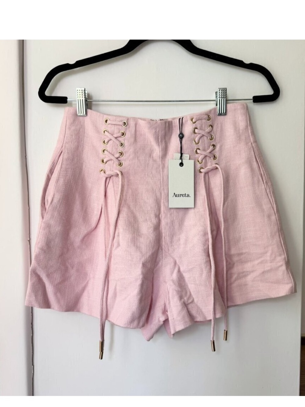 NWT Aureta Madeline Linen Blend High0Rise Shorts Pink